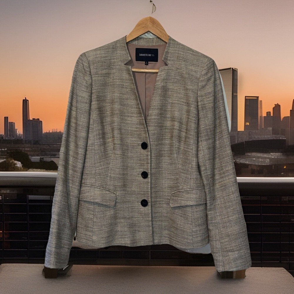 Lafayette 148 Blazer Women 8 Beige Linen Blend Business Wedding Office Powerful